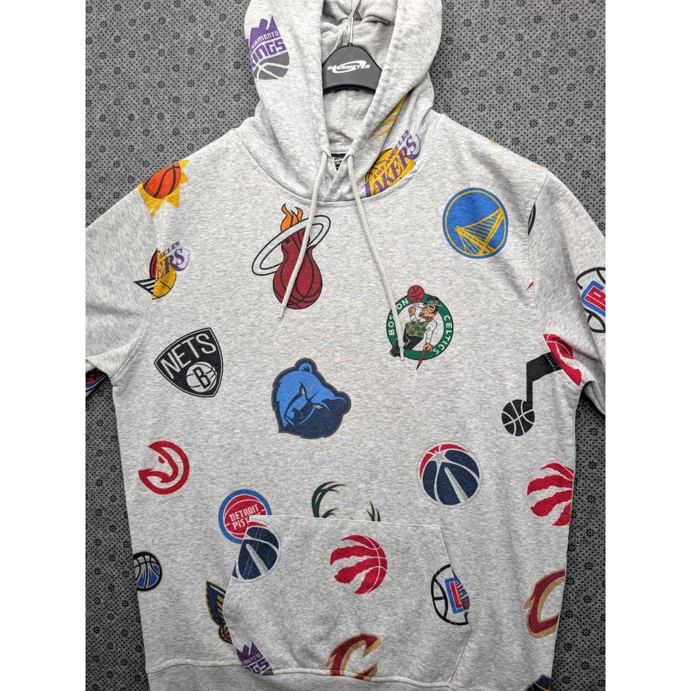 NBA Every Team Logo Hoodie L Gray Ultra Game Basketball Lakers 76ers Spurs Jazz